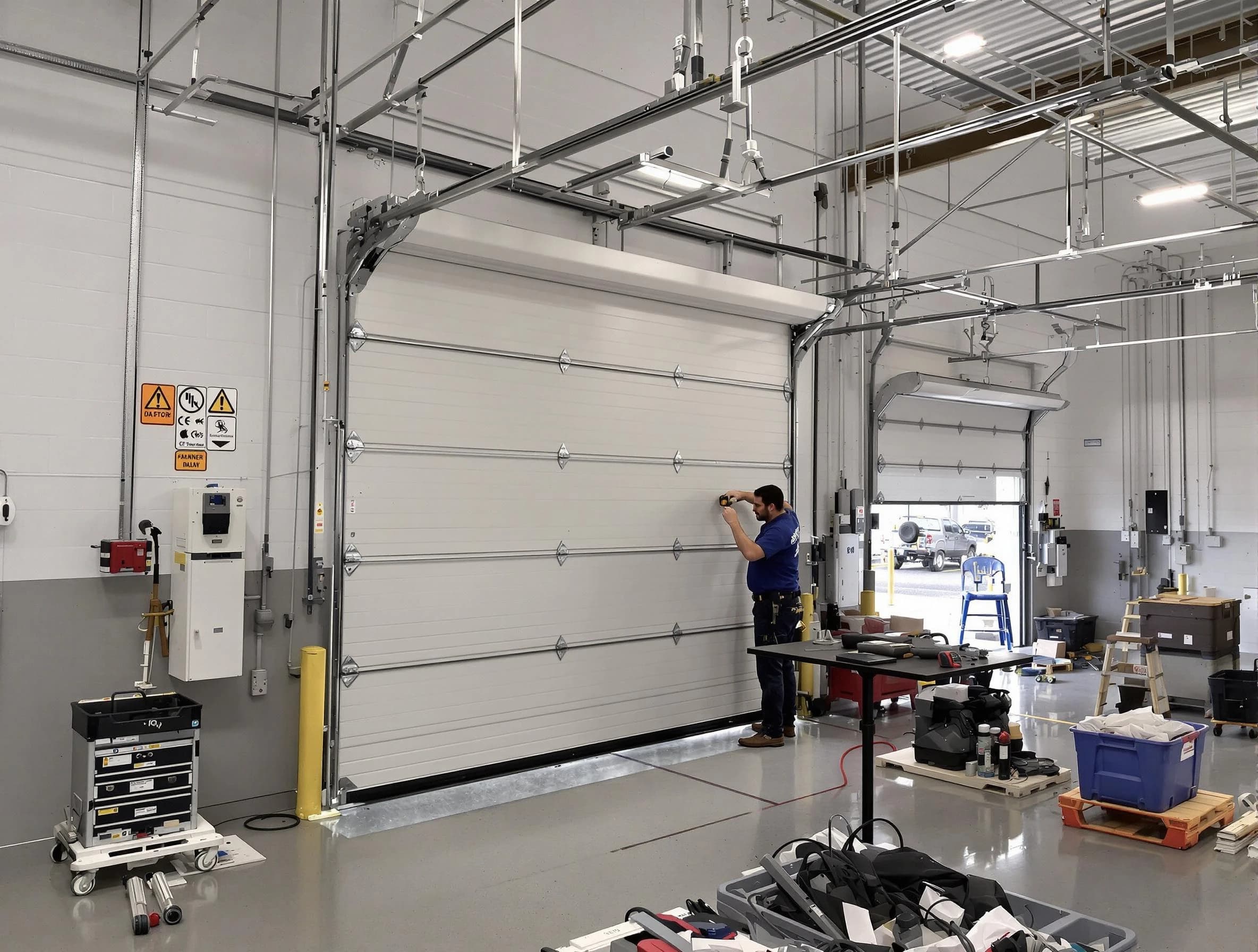 Commercial garage door repair being performed by Tooele Garage Door Repair expert in Tooele