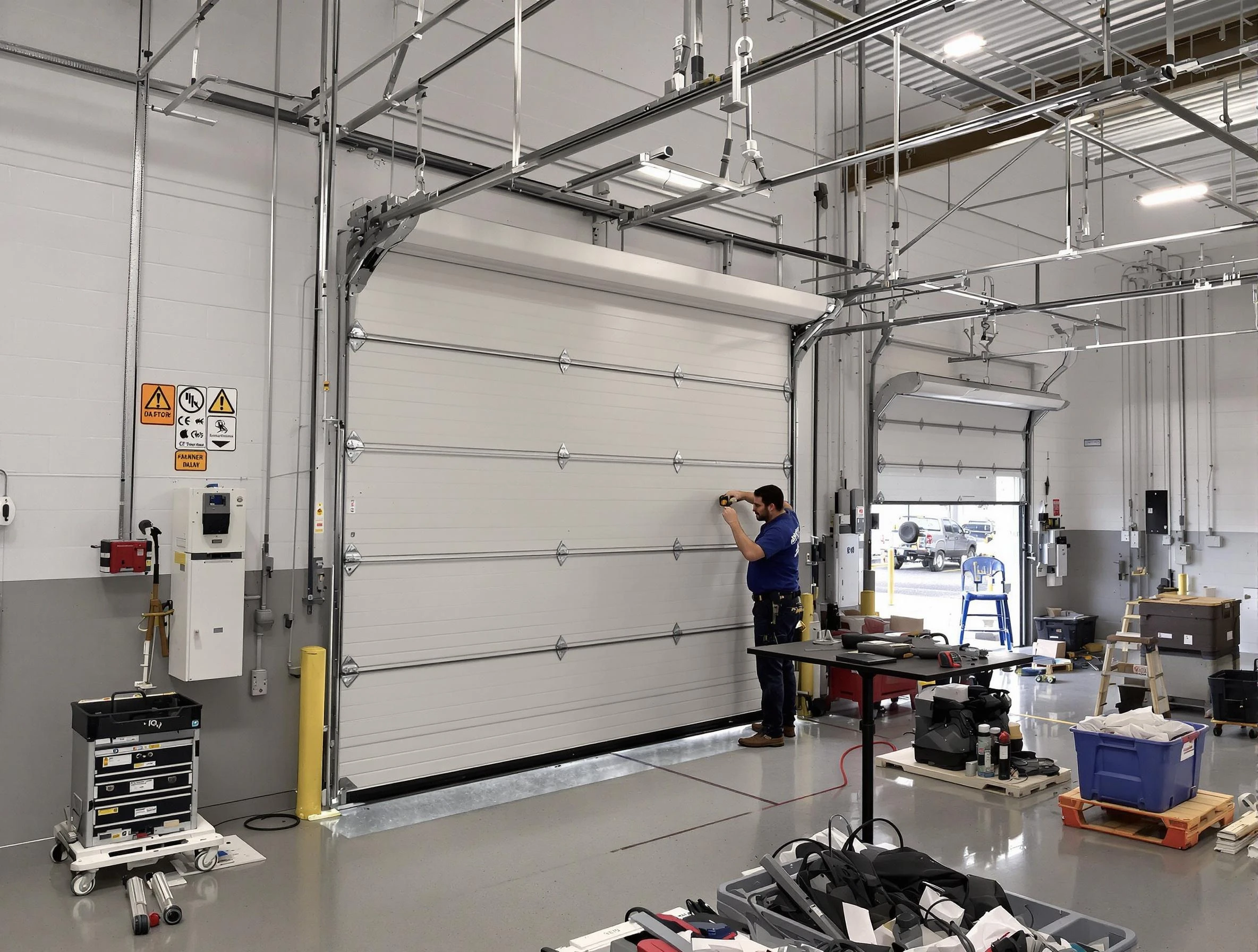 Commercial garage door repair being performed by Tooele Garage Door Repair expert in Tooele