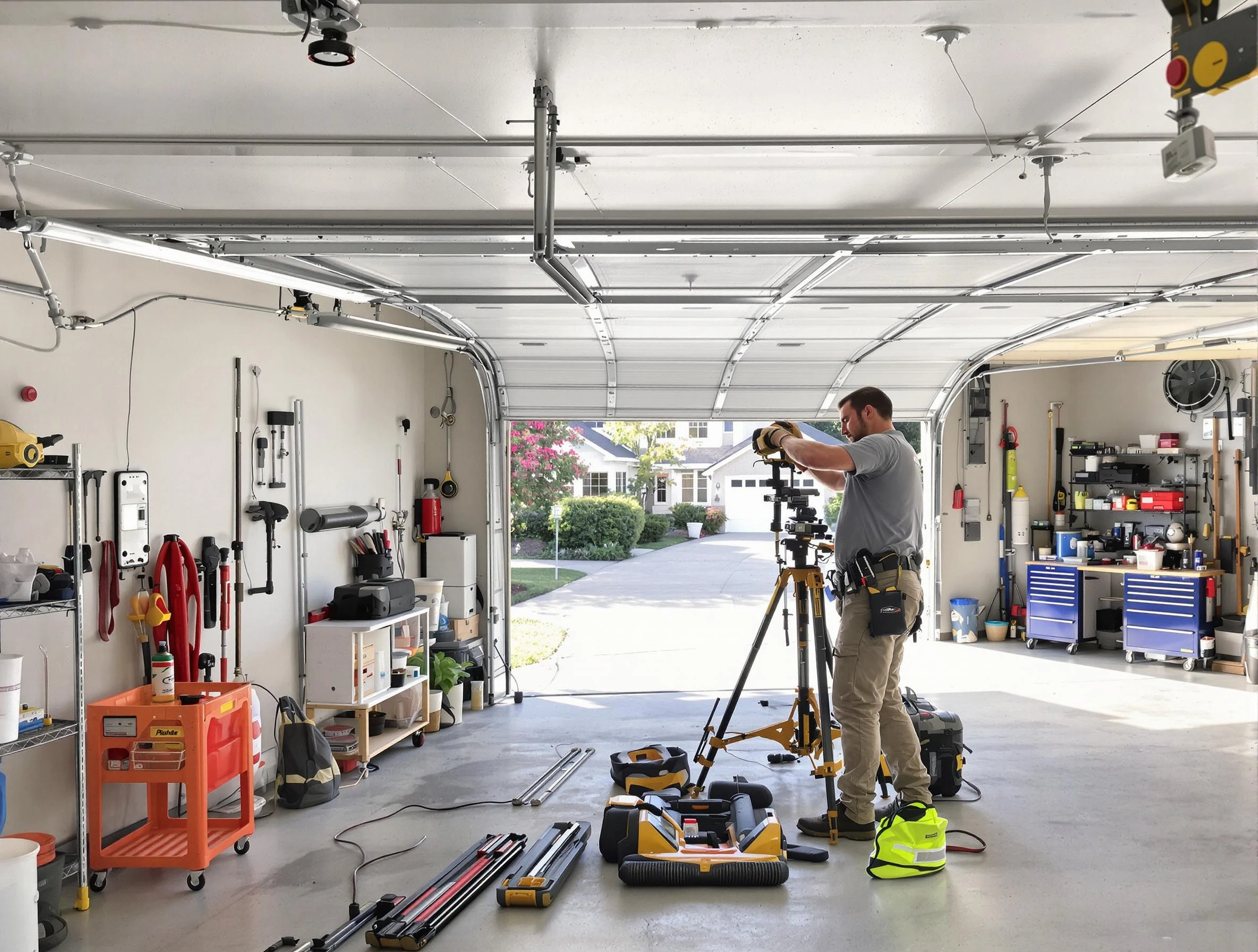 Tooele Garage Door Repair specialist performing laser-guided track alignment in Tooele